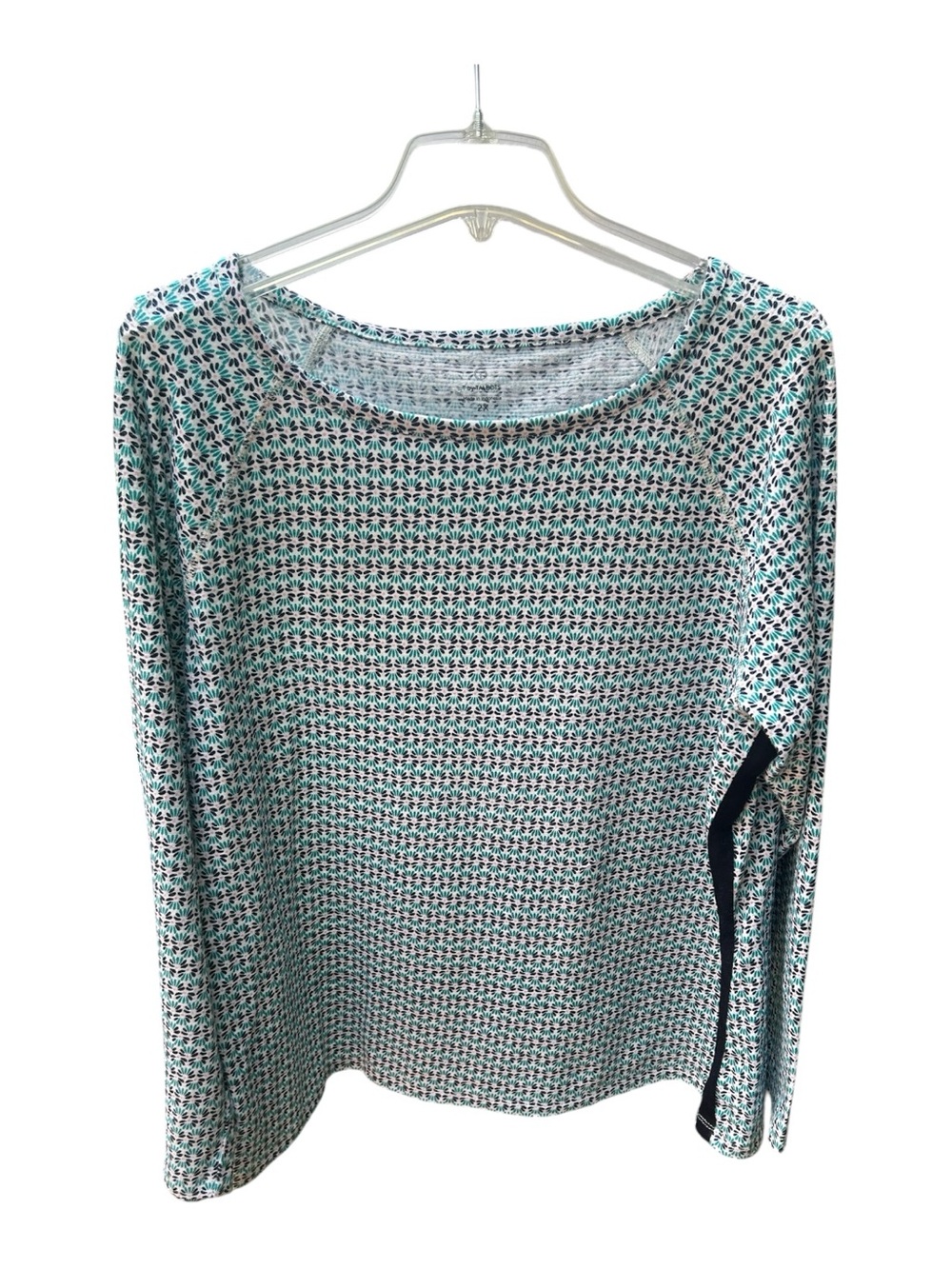 Talbots Teal, Navy and White Printed Crewneck Top
